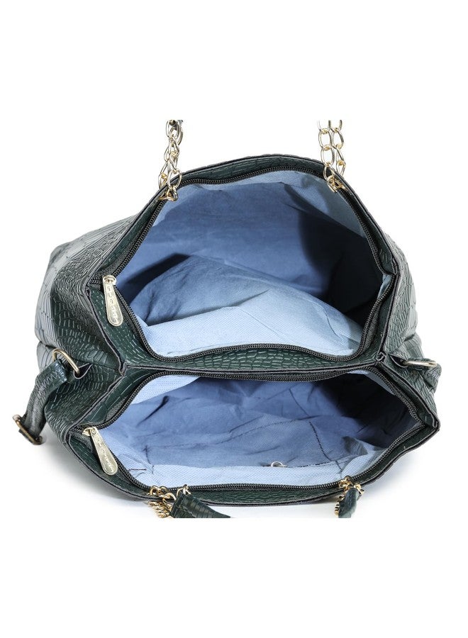 GLOSSY women handbag/shoulder bag/sling bag/non-detachable strap/spacious double compartments (Green) - Image 5